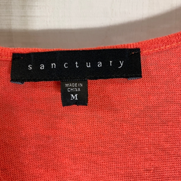 Sanctuary Coral Peach V Neck Linen Tee Size Medium - Picture 3 of 3